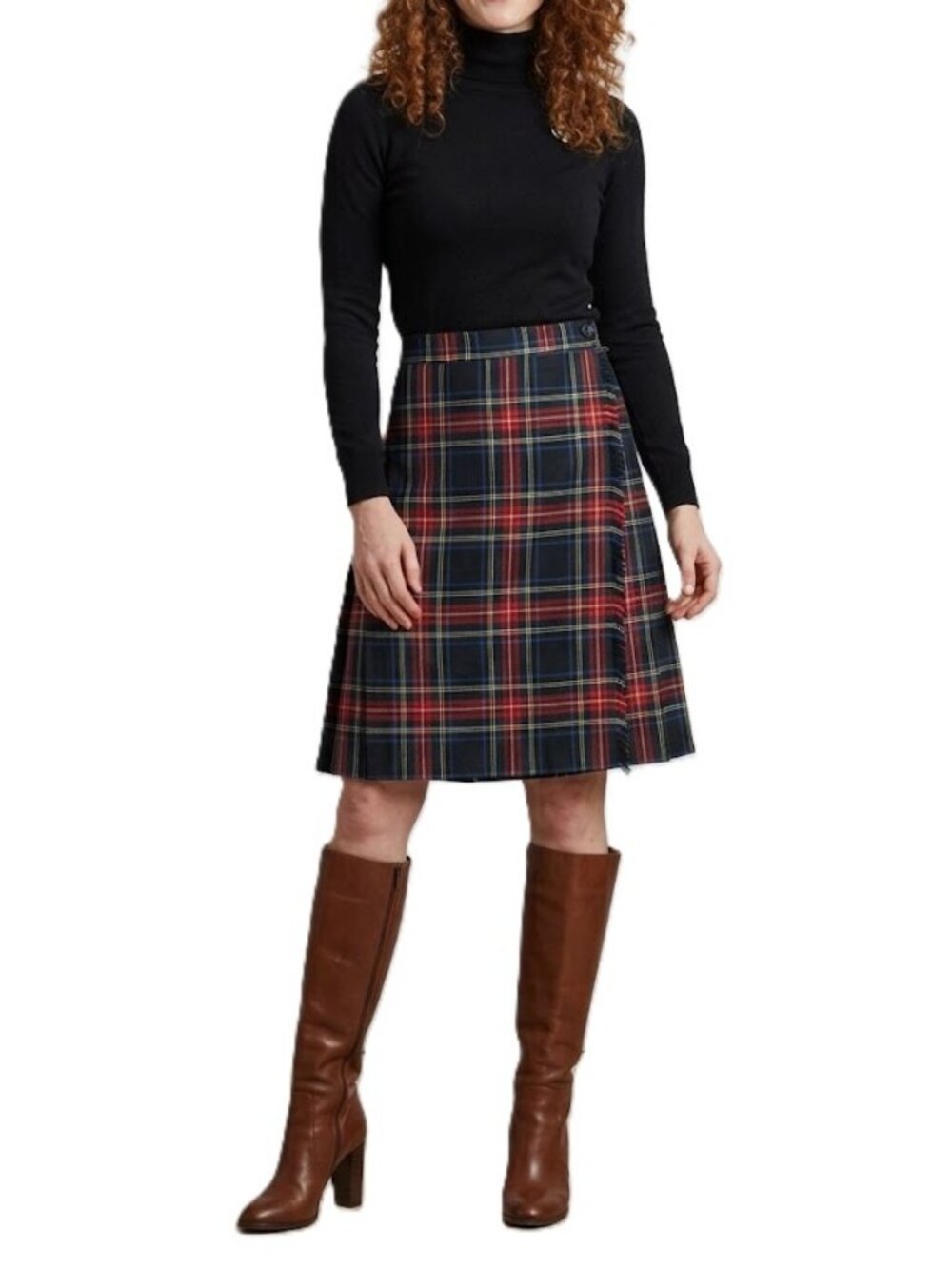 Vintage Black Stewart Tartan Wool Pleated Skirt XS Dark Academia Kilt EUC